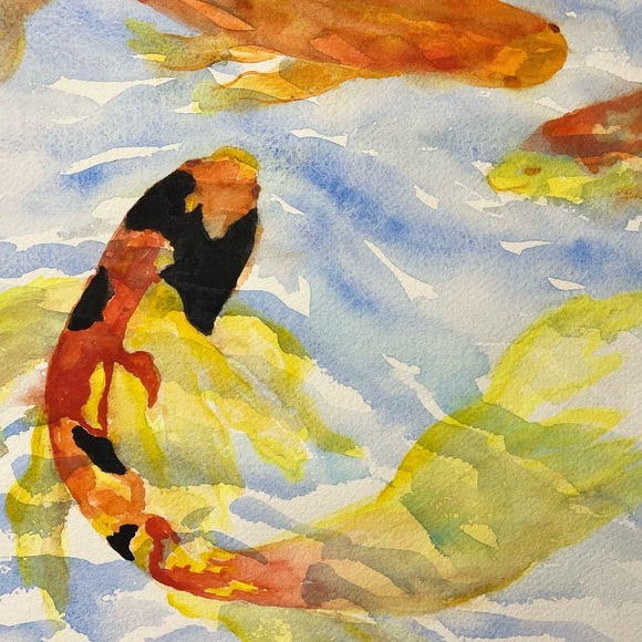 Original Watercolor Fish Art Painting Colorful Blue Yellow Orange NWOT - Picture 4 of 6